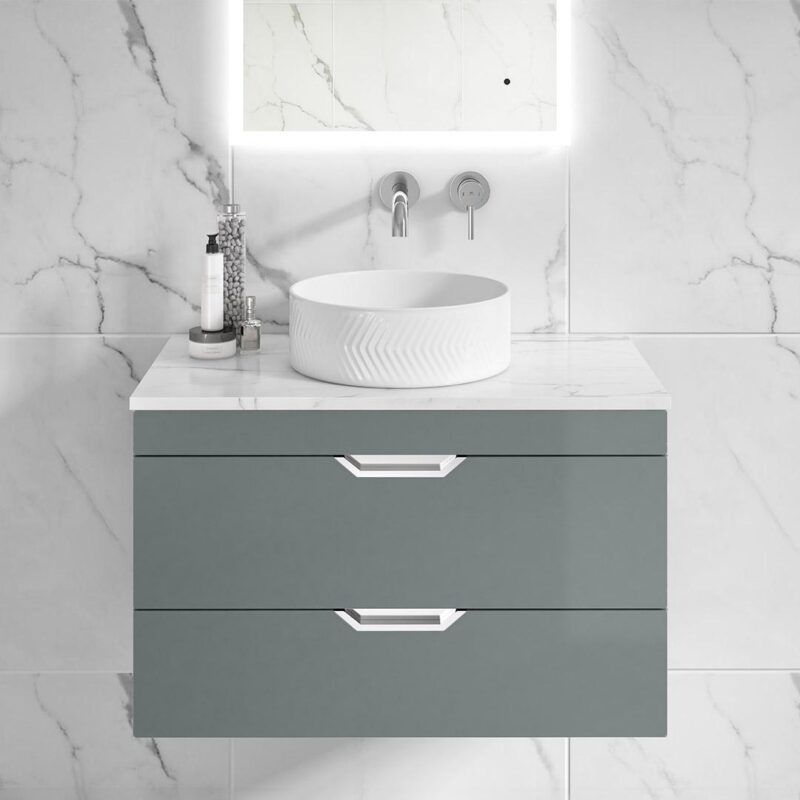 Braga Freestanding Ceramic Basin with Chevron Texture - Image 3