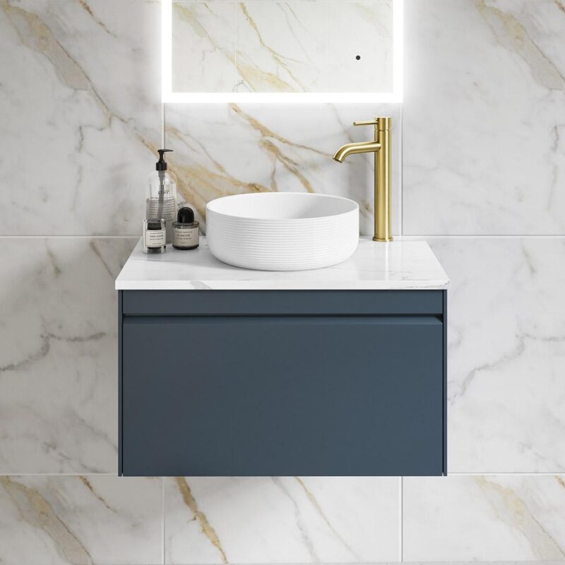 Lagos Freestanding Ceramic Basin with Striped Texture - Image 3