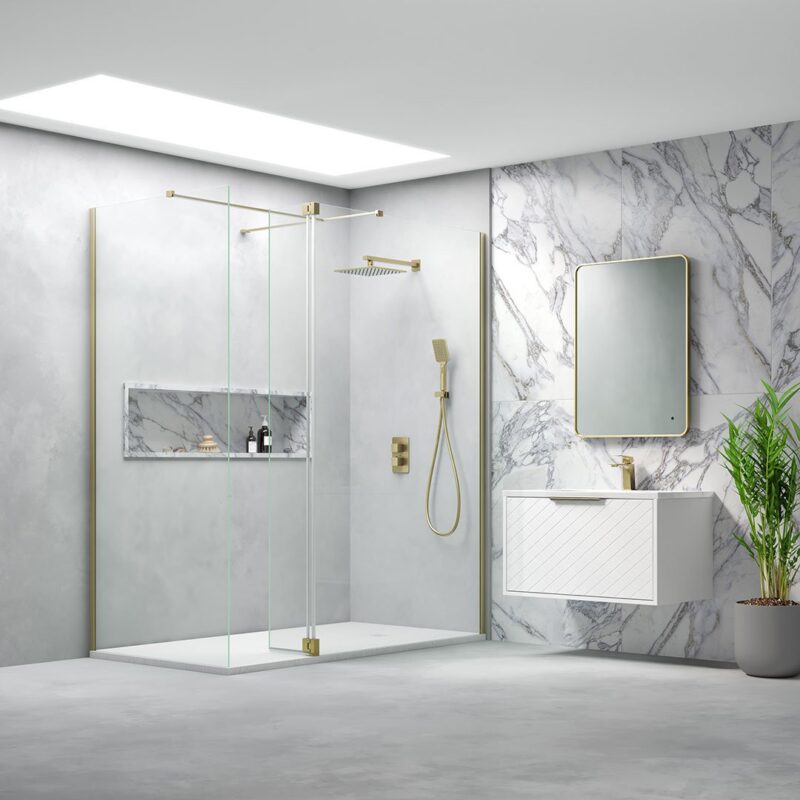 Emmi Wetroom Flipper Panel Hinges Brushed Brass - Image 3