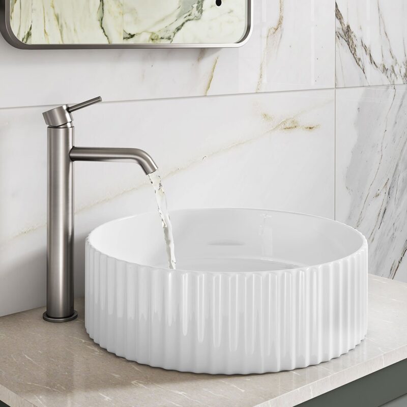 Faro Freestanding Ceramic Basin with Fluted Texture - Image 2